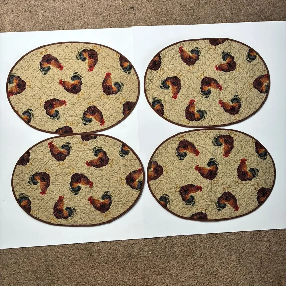 Set Of 4 Rooster Farmhouse Country Vintage Cloth Placemats